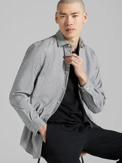 Patterned Dress Shirts|Designer Dress Shirts-Awearness Kenneth Cole Slim Fit Ultra Performance Stretch Dobby Check Dress Shirt Grey