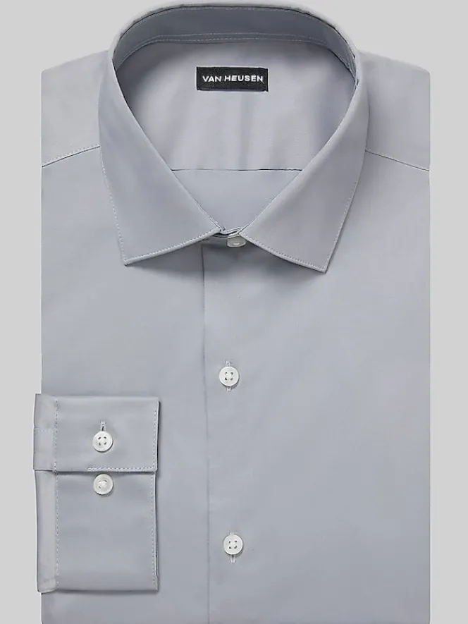 Solid Dress Shirts|Dress Shirts-Van Heusen Slim Fit Ultra Wrinkle-Free Stretch Dress Shirt Gray