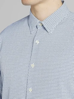 Button Up Shirts|Long Sleeve Button Up Shirts-Awearness Kenneth Cole Slim Fit Vertical Triangles 4-Way Stretch Button Up Shirt Light Blue/Navy