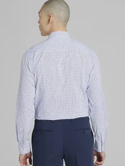 Button Up Shirts|Long Sleeve Button Up Shirts-Awearness Kenneth Cole Slim Fit Vertical Triangles 4-Way Stretch Button Up Shirt Purple/Lt Blue