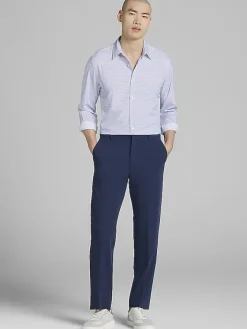 Button Up Shirts|Long Sleeve Button Up Shirts-Awearness Kenneth Cole Slim Fit Vertical Triangles 4-Way Stretch Button Up Shirt Purple/Lt Blue