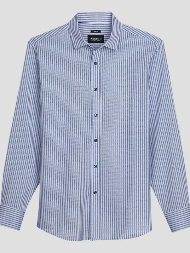 Button Up Shirts|Long Sleeve Button Up Shirts-Awearness Kenneth Cole Slim Fit 4-Way Stretch Button Up Shirt Light Blue
