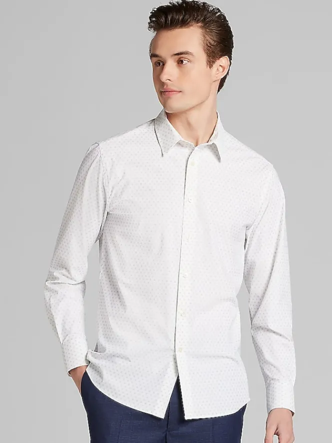 Button Up Shirts|Long Sleeve Button Up Shirts-Awearness Kenneth Cole Slim Fit 4-Way Stretch Button Up Shirt Navy