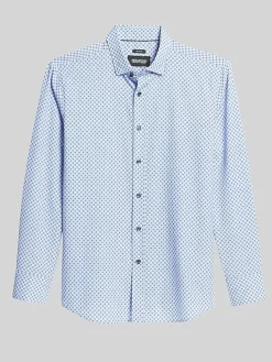 Button Up Shirts|Long Sleeve Button Up Shirts-Awearness Kenneth Cole Slim Fit 4-Way Stretch Circle Tile Button Up Shirt Med Blue