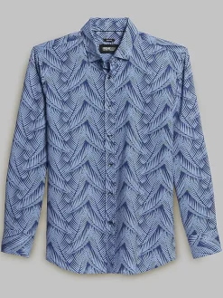 Button Up Shirts|Casual Shirts-Awearness Kenneth Cole Slim Fit 4-Way Stretch Large Fern Button Up Shirt Royal Blue