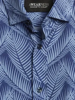Button Up Shirts|Casual Shirts-Awearness Kenneth Cole Slim Fit 4-Way Stretch Large Fern Button Up Shirt Royal Blue