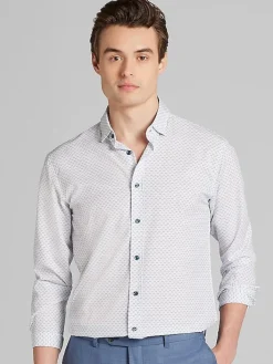 Casual Shirts|Button Up Shirts-Awearness Kenneth Cole Slim Fit 4-Way Stretch Mini Arrow Button Up Shirt White