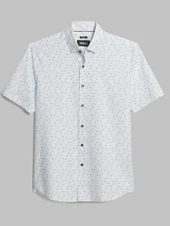 Button Up Shirts|Casual Shirts-Awearness Kenneth Cole Slim Fit 4-Way Stretch Mini Floral Short Sleeve Button Up Shirt White