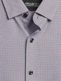 Button Up Shirts-Awearness Kenneth Cole Slim Fit 4-Way Stretch Mini Square Dot Button Up Shirt Red