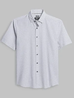 Button Up Shirts-Awearness Kenneth Cole Slim Fit 4-Way Stretch Mini Circle Dot Button Up Shirt White