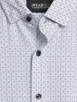 Button Up Shirts-Awearness Kenneth Cole Slim Fit 4-Way Stretch Mini Circle Dot Button Up Shirt White