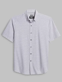 Button Up Shirts-Awearness Kenneth Cole Slim Fit 4-Way Stretch Mini Arrow Short Sleeve Button Up Shirt Pink