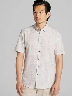 Casual Shirts|Button Up Shirts-Awearness Kenneth Cole Slim Fit 4-Way Stretch Short Sleeve Button Up Shirt Taupe