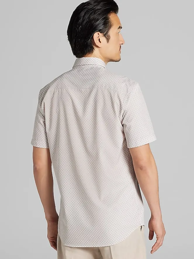 Casual Shirts|Button Up Shirts-Awearness Kenneth Cole Slim Fit 4-Way Stretch Short Sleeve Button Up Shirt Taupe