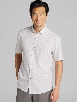 Button Up Shirts|Casual Shirts-Awearness Kenneth Cole Slim Fit 4-Way Stretch Short Sleeve Button Up Shirt Taupe