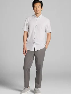 Button Up Shirts|Casual Shirts-Awearness Kenneth Cole Slim Fit 4-Way Stretch Short Sleeve Button Up Shirt Taupe