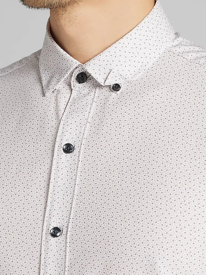 Button Up Shirts|Casual Shirts-Awearness Kenneth Cole Slim Fit 4-Way Stretch Short Sleeve Button Up Shirt Taupe