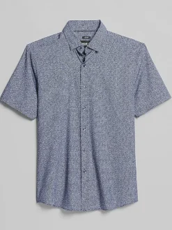 Button Up Shirts|Casual Shirts-Awearness Kenneth Cole Slim Fit 4-Way Stretch Short Sleeve Button Up Shirt Navy