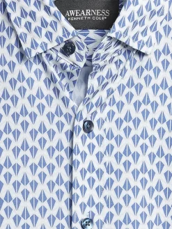 Button Up Shirts|Casual Shirts-Awearness Kenneth Cole Slim Fit 4-Way Stretch Short Sleeve Button Up Shirt Med Blue