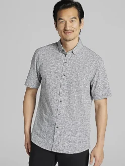 Button Up Shirts|Casual Shirts-Awearness Kenneth Cole Slim Fit 4-Way Stretch Short Sleeve Button Up Shirt Black