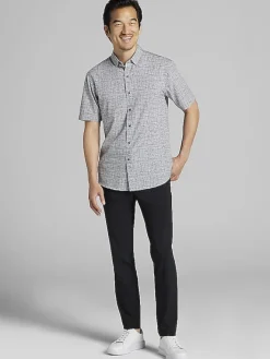 Button Up Shirts|Casual Shirts-Awearness Kenneth Cole Slim Fit 4-Way Stretch Short Sleeve Button Up Shirt Black