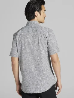 Button Up Shirts|Casual Shirts-Awearness Kenneth Cole Slim Fit 4-Way Stretch Short Sleeve Button Up Shirt Black