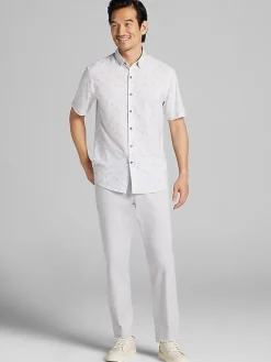 Button Up Shirts|Casual Shirts-Awearness Kenneth Cole Slim Fit 4-Way Stretch Short Sleeve Button Up Shirt Med Grey