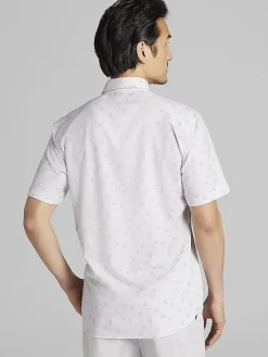 Button Up Shirts|Casual Shirts-Awearness Kenneth Cole Slim Fit 4-Way Stretch Short Sleeve Button Up Shirt Med Grey