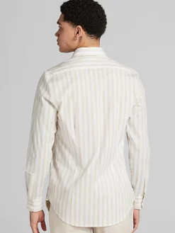 Button Up Shirts|Long Sleeve Button Up Shirts-Paisley &Amp; Gray Slim Fit Wide Stripe Button Up Shirt Tan