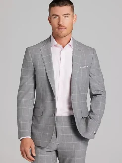 3-piece Suits|Suit Separates-JOE Joseph Abboud Slim Fit Windowpane Plaid Suit Jacket Platinum Windowpane