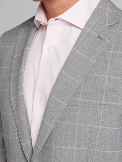 3-piece Suits|Suit Separates-JOE Joseph Abboud Slim Fit Windowpane Plaid Suit Jacket Platinum Windowpane