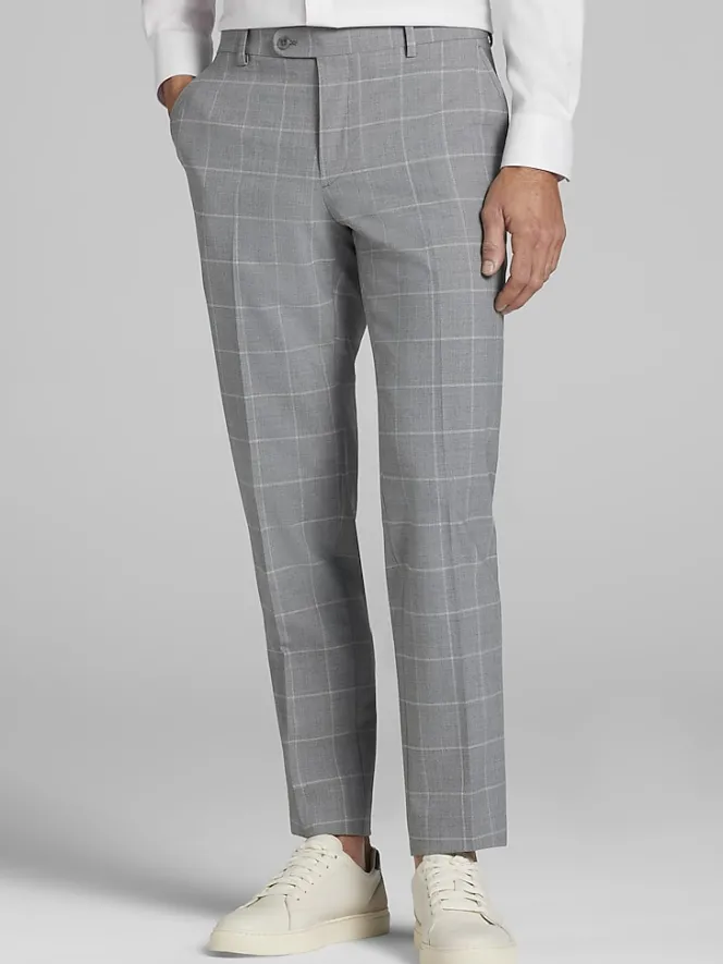 Big & Tall Pants|Big & Tall Suits-JOE Joseph Abboud Slim Fit Windowpane Plaid Suit Pants Platinum Windowpane