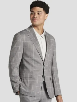 3-piece Suits|Suit Separates-JOE Joseph Abboud Slim Fit Windowpane Suit Jacket Gray Windowpane