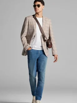 3-piece Suits|Suit Separates-Paisley &Amp; Gray Slim Fit Windowpane Suit Jacket Tan Blue Windowpane