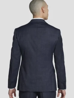 3-piece Suits|Suit Separates-Calvin Klein Slim FIt Wool Blend Double-Breasted Suit Jacket Navy Tic
