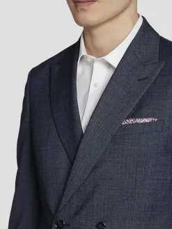 3-piece Suits|Suit Separates-Calvin Klein Slim FIt Wool Blend Double-Breasted Suit Jacket Navy Tic