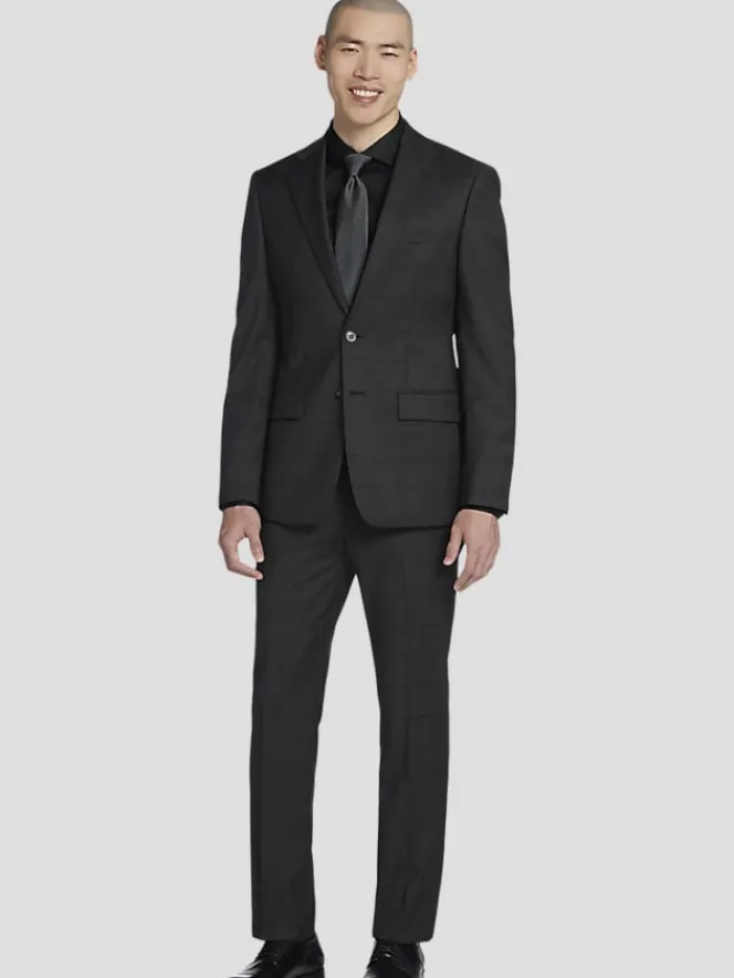 3-piece Suits|Suit Separates-Calvin Klein Slim Fit Wool Blend Suit Jacket Gray Plaid