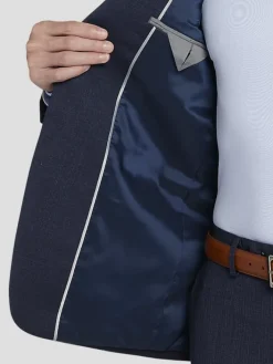 3-piece Suits|Suit Separates-Calvin Klein Slim Fit Wool Blend Suit Jacket Blue Textured