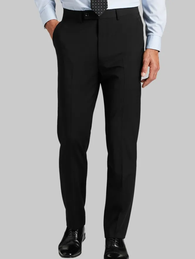 Dress Pants|3-piece Suits-Calvin Klein Slim Fit Wool Blend Suit Pants Black Solid