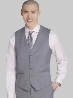 Big & Tall Suits|Vests-JOE Joseph Abboud Slim Fit Wool Blend Suit Vest Med Gray Solid