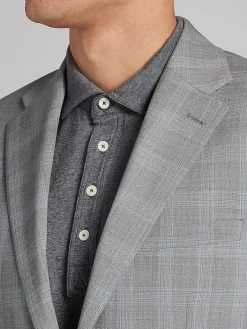 Suit Separates|3-piece Suits-Calvin Klein Slim Fit Wool Blend Suit Jacket Grey/Blue Plaid