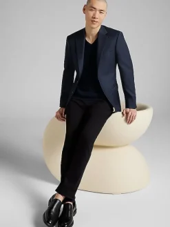 3-piece Suits|Suit Separates-Calvin Klein Slim Fit Wool Blend Suit Jacket Dark Blue Neat