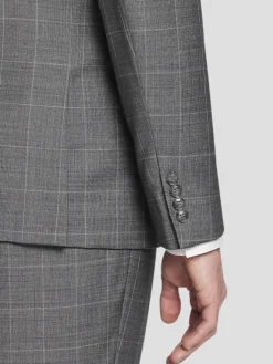 Suit Separates|3-piece Suits-Calvin Klein Slim Fit Wool Blend Windowpane Suit Jacket Med Gray Windowpane