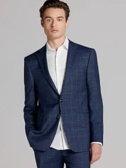 Suit Separates|3-piece Suits-Calvin Klein Slim Fit Wool Blend Windowpane Suit Jacket Navy Plaid