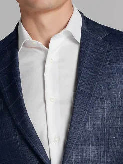 Suit Separates|3-piece Suits-Calvin Klein Slim Fit Wool Blend Windowpane Suit Jacket Navy Plaid