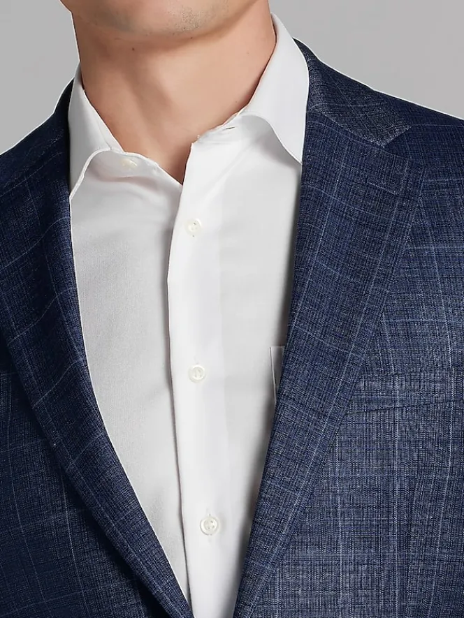 Suit Separates|3-piece Suits-Calvin Klein Slim Fit Wool Blend Windowpane Suit Jacket Navy Plaid