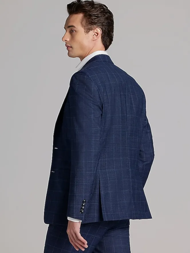 Suit Separates|3-piece Suits-Calvin Klein Slim Fit Wool Blend Windowpane Suit Jacket Navy Plaid