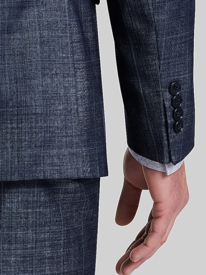 Suit Separates|3-piece Suits-Calvin Klein Slim Fit Wool Blend Windowpane Suit Jacket Navy Plaid