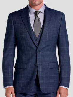 Suit Separates|3-piece Suits-Calvin Klein Slim Fit Wool Blend Windowpane Suit Jacket Navy Plaid