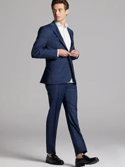 Suit Separates|3-piece Suits-Calvin Klein Slim Fit Wool Blend Windowpane Suit Jacket Navy Plaid